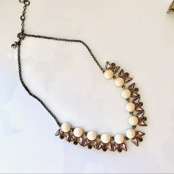 J CREW Silver Jewel White Enamel Circle Bead Pendant Statement Necklace 18” - Picture 3 of 9